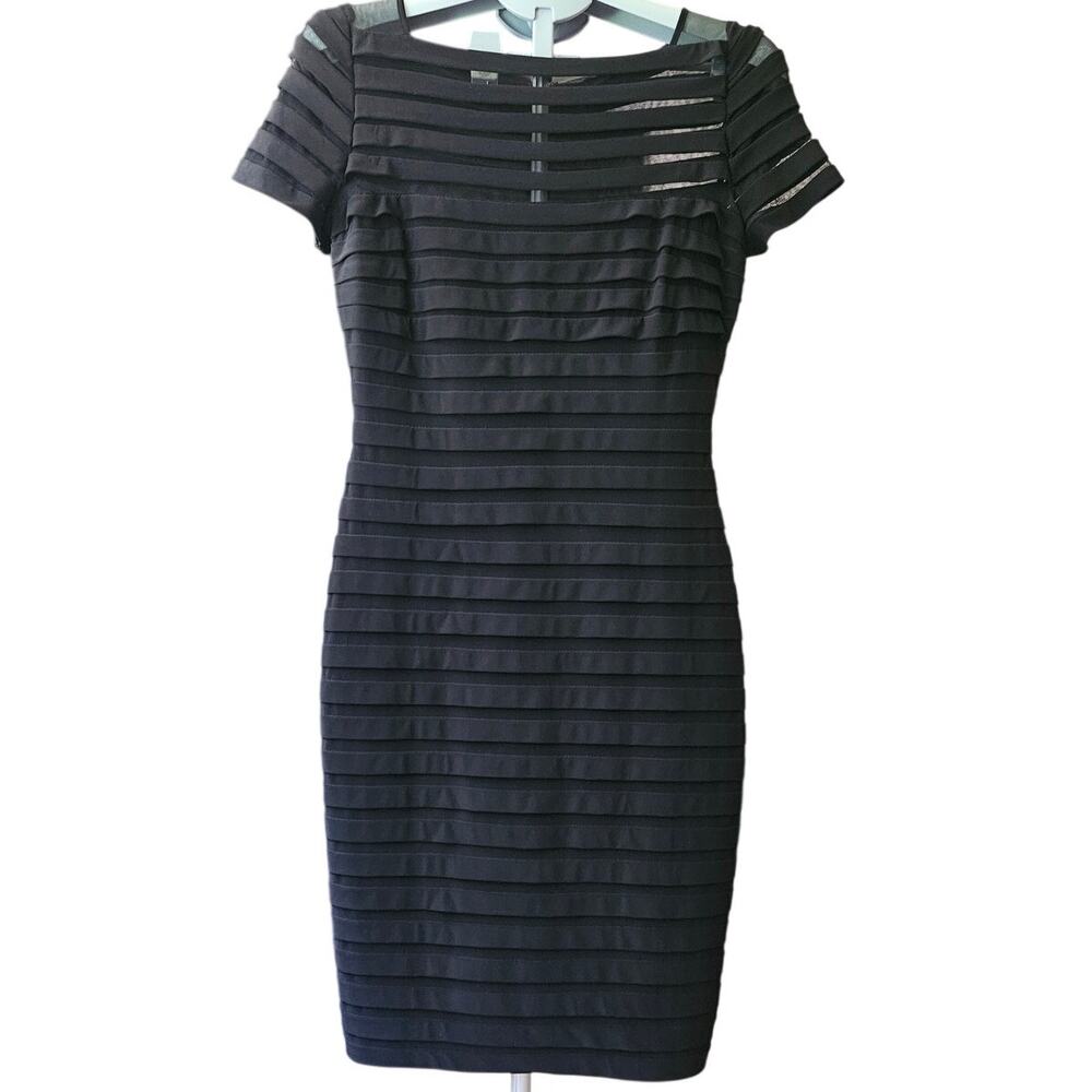 Adrianna Papell Black Ribbon Stripe Cocktail Dress 10